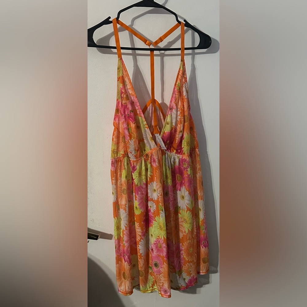 Cacique Vibrant Floral Halter Top in Orange and Pink lingerie